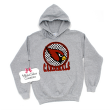 Load image into Gallery viewer, Checkered Cardinals! Grey T-Shirt, Hoodie or Crewneck Sweatshirt, Millington Cardinal Spirit Wear! Spiritwear