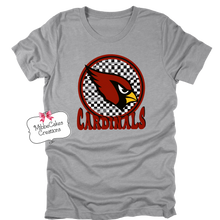 Load image into Gallery viewer, Checkered Cardinals! Grey T-Shirt, Hoodie or Crewneck Sweatshirt, Millington Cardinal Spirit Wear! Spiritwear