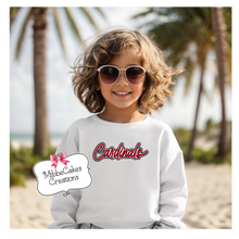 Load image into Gallery viewer, Cardinals! White YOUTH T-Shirt, Hoodie or Crewneck Sweatshirt Millington Cardinal Spirit Wear Spiritwear