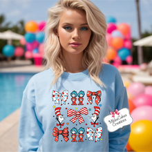 Load image into Gallery viewer, Love Dr. Suess Bows Coquette Meachum Reading Fundraiser, Dr. Suess Day, Reading Month T-Shirt, Hooded or Crewneck Sweatshirt Book Bookish Shirts