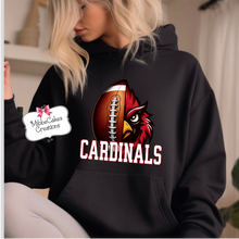 Load image into Gallery viewer, Cardinal and Football, BLACK T-Shirt, Hoodie or Crewneck Sweatshirt, Millington Cardinals Spirit Wear! Spiritwear
