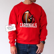 Load image into Gallery viewer, Cardinal Face and Football! RED T-Shirt, Hoodie or Crewneck Sweatshirt, Millington Cardinal Spirit Wear! Spiritwear
