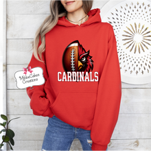 Load image into Gallery viewer, Cardinal Face and Football! RED T-Shirt, Hoodie or Crewneck Sweatshirt, Millington Cardinal Spirit Wear! Spiritwear