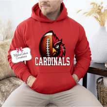 Load image into Gallery viewer, Cardinal Face and Football! RED T-Shirt, Hoodie or Crewneck Sweatshirt, Millington Cardinal Spirit Wear! Spiritwear