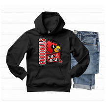 Load image into Gallery viewer, Loud & Proud Cardinals! Black T-Shirt, Hoodie or Crewneck Sweatshirt, Millington Cardinal Spirit Wear! Spiritwear