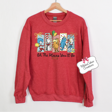 Load image into Gallery viewer, The Places You'll Go When You Read, Be Kind, Meachum Reading Fundraiser, Dr. Suess Day Reading Month T-Shirt, Hooded or Crewneck Sweatshirt Book Bookish Shirts