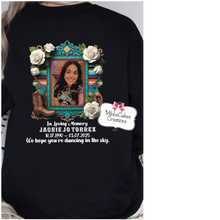 Load image into Gallery viewer, Jackie Torrez Memorial Shirt - YOUTH Black T-Shirt, Hoodie or Crewneck Sweatshirt - Roots & Boots Logo - Hooded Crew Tee - Roots and Boots