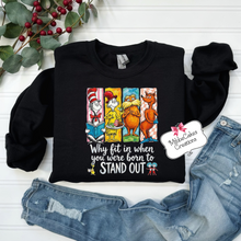 Load image into Gallery viewer, Why Fit In? BLACK Meachum Reading Fundraiser, Dr. Suess Day Reading Month T-Shirt, Hooded or Crewneck Sweatshirt Book Bookish Shirts