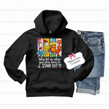 Load image into Gallery viewer, Why Fit In? BLACK Meachum Reading Fundraiser, Dr. Suess Day Reading Month T-Shirt, Hooded or Crewneck Sweatshirt Book Bookish Shirts