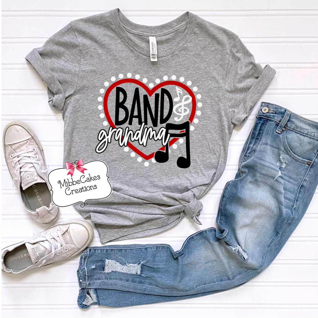 Band Grandma! Grey T-Shirt, Hoodie or Crewneck Sweatshirt, Millington Cardinal Marching Band Fundraiser, Spirit Wear! Spiritwear