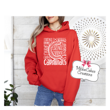 Load image into Gallery viewer, Cardinal C Typography Shirt, Adult RED T-Shirt, Hoodie or Crewneck Sweatshirt, Millington Spirit Wear! Spiritwear
