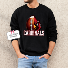 Load image into Gallery viewer, Cardinal and Football, BLACK T-Shirt, Hoodie or Crewneck Sweatshirt, Millington Cardinals Spirit Wear! Spiritwear
