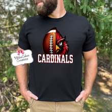 Load image into Gallery viewer, Cardinal and Football, BLACK T-Shirt, Hoodie or Crewneck Sweatshirt, Millington Cardinals Spirit Wear! Spiritwear
