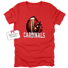 Load image into Gallery viewer, Cardinal Face and Football! RED T-Shirt, Hoodie or Crewneck Sweatshirt, Millington Cardinal Spirit Wear! Spiritwear
