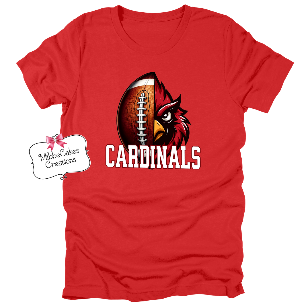 Cardinal Face and Football! RED T-Shirt, Hoodie or Crewneck Sweatshirt, Millington Cardinal Spirit Wear! Spiritwear