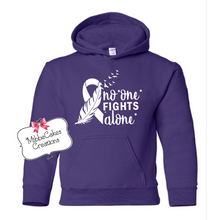 Load image into Gallery viewer, Lung Cancer Awareness YOUTH T-Shirt or Hooded Sweatshirt - PURPLE - Margie Hawkins Benefit
