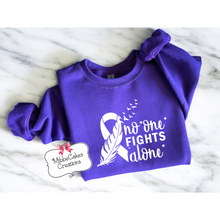Load image into Gallery viewer, Lung Cancer Awareness T-Shirt, Hooded or Crewneck Sweatshirt - PURPLE - Margie Hawkins Benefit
