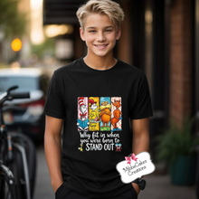 Load image into Gallery viewer, Why Fit In? BLACK Meachum Reading Fundraiser, Dr. Suess Day Reading Month T-Shirt, Hooded or Crewneck Sweatshirt Book Bookish Shirts
