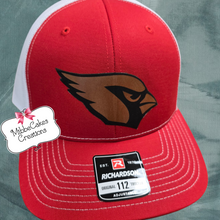 Load image into Gallery viewer, Cardinal Leather Patch Trucker Cap - Baseball Hat - Millington Cardinal Spirit Wear Spiritwear
