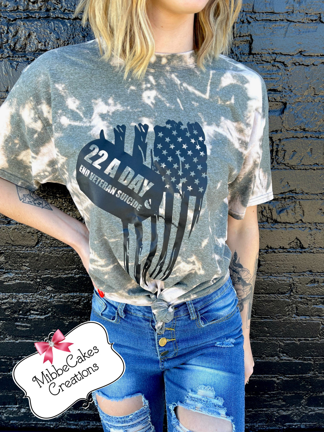 22 a Day Veteran Suicide Awareness Bleached Tee 